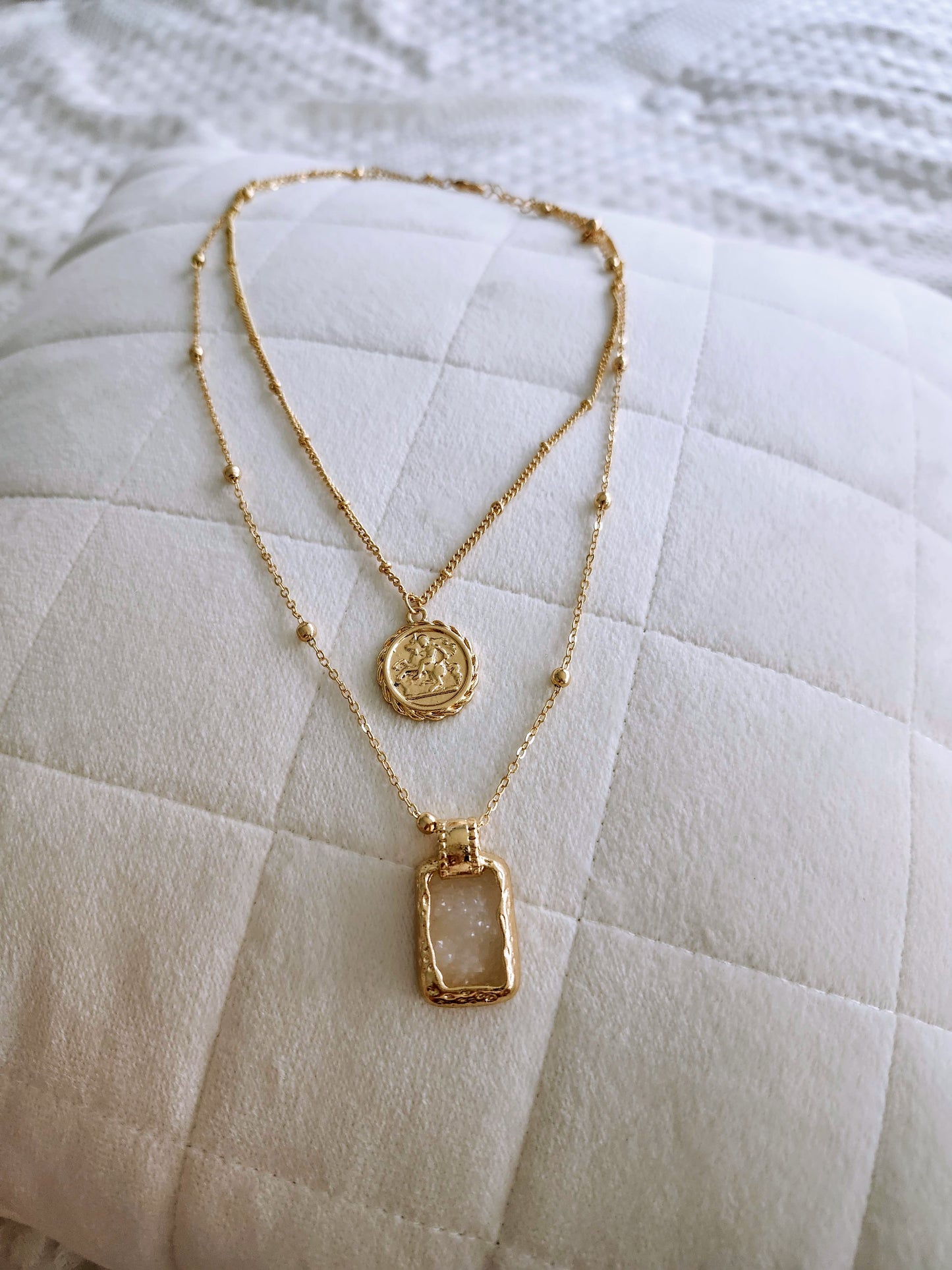 Layered White Coin Necklace