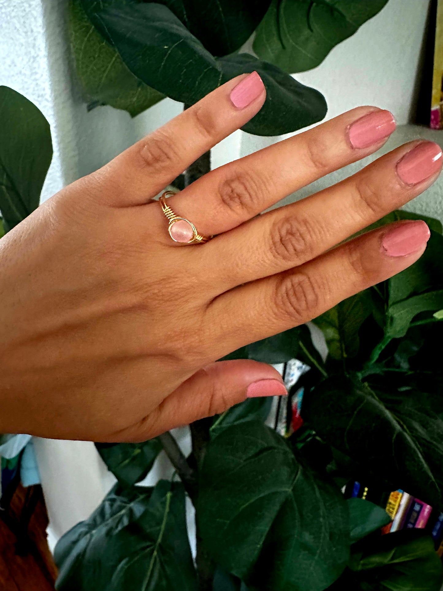 Hand-crafted Pink/Gold crystal Ring