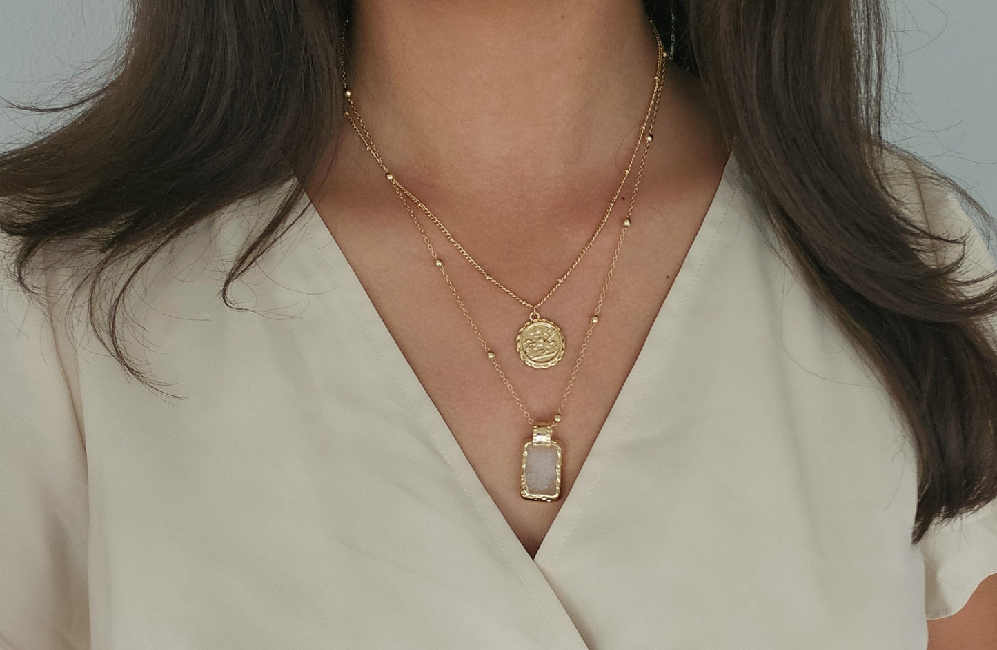 Layered White Coin Necklace